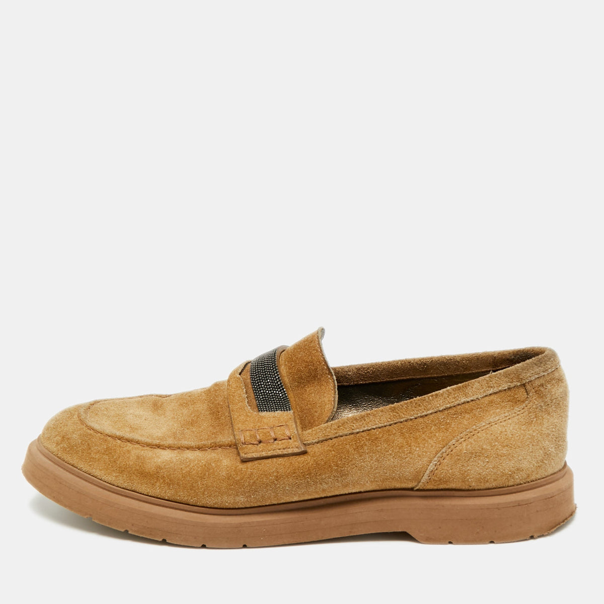 Brunello Cucinelli Brown Suede Monoli Penny Loafers Size 38