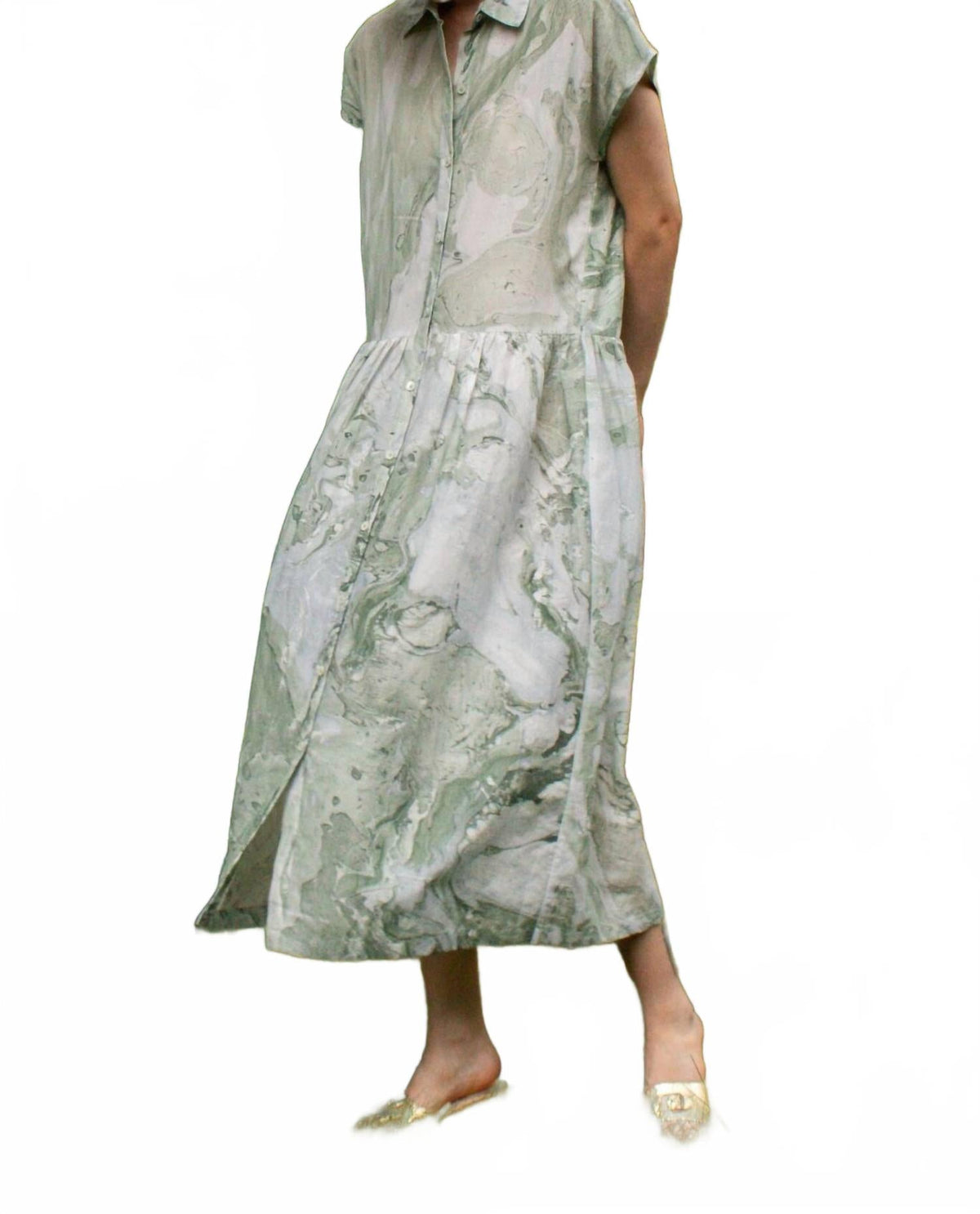 Bex Midi Dress In Olive Marble
