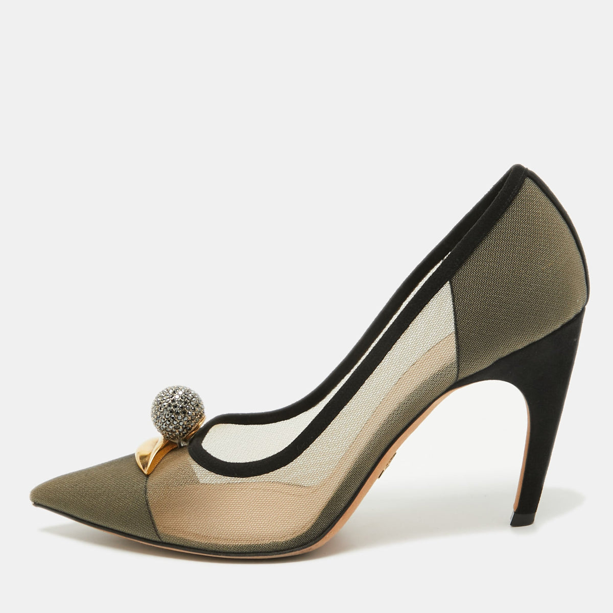 Dior Beige/Black Suede and Mesh Surreal Eye Pumps Size 40
