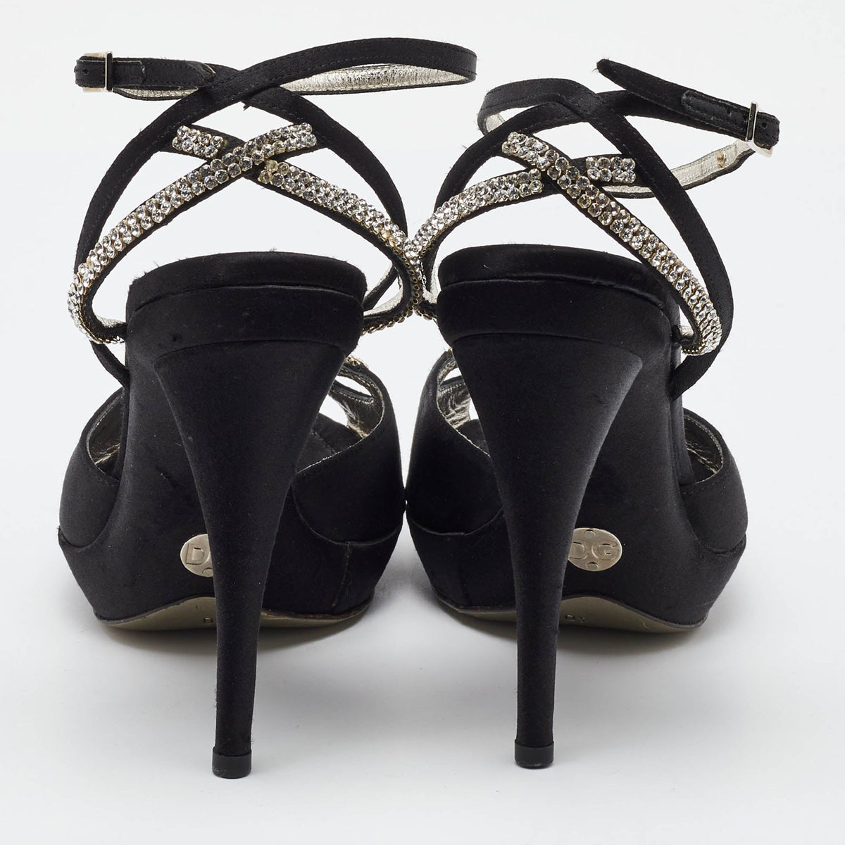 Dolce & Gabbana Black Suede Crystal Embellished Ankle Strap Sandals Size 40