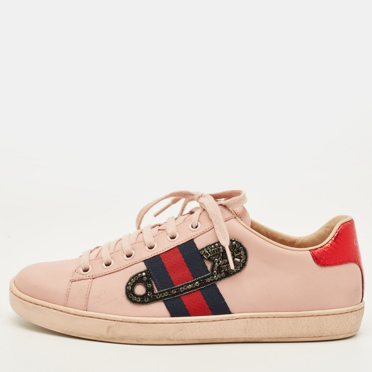 Gucci Ace Size 39 Pink Leather Lace Up Sneakers