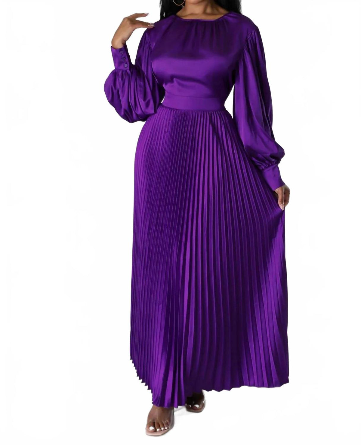 Endless Romance Satin Pleated Maxi Dress In Violet