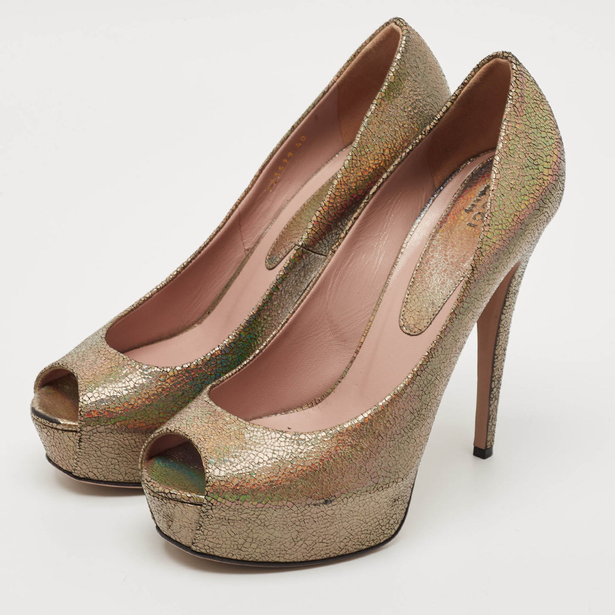Gucci Multicolor Leather Platform Peep Toe Pumps Size 40