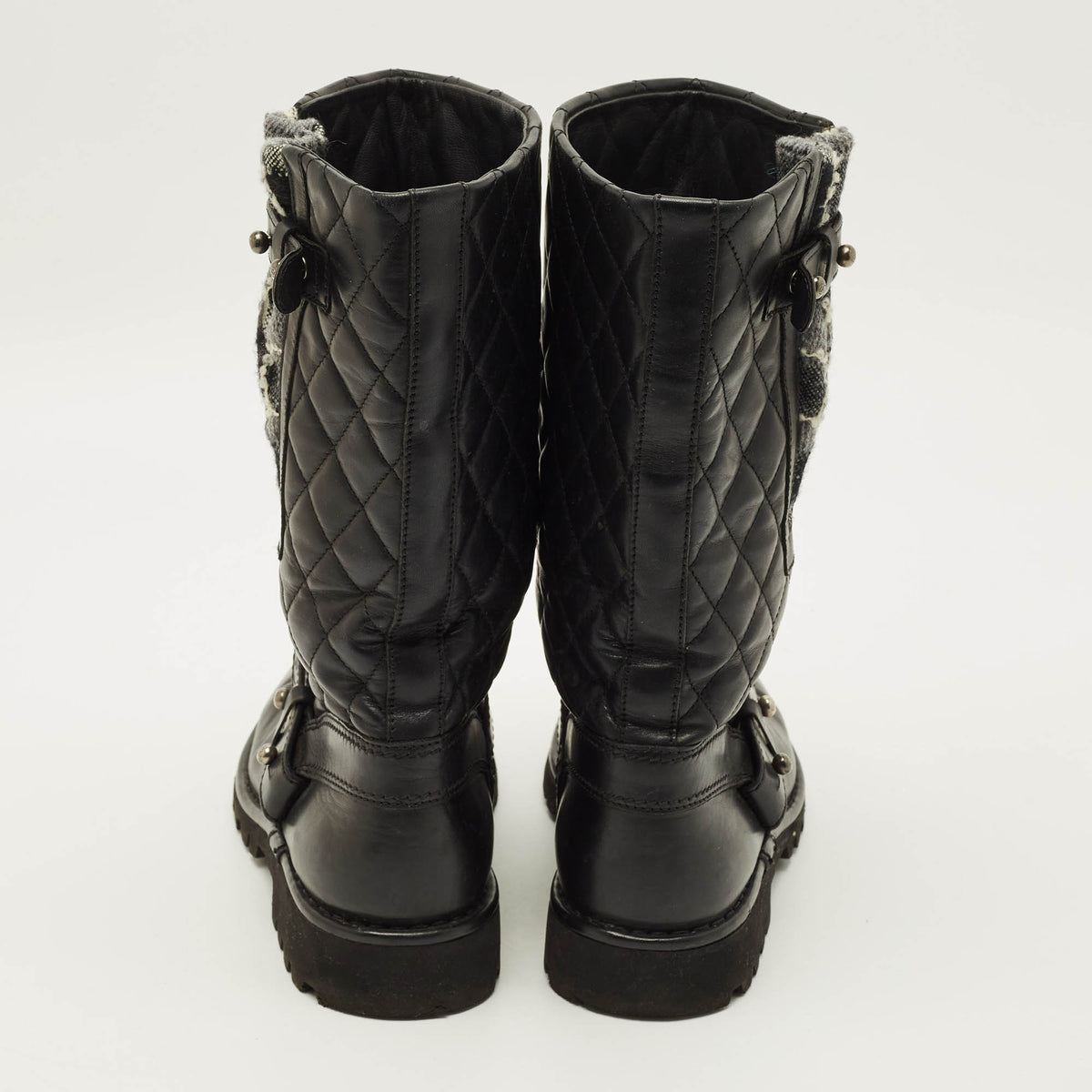 Chanel  Size 40 Black Quilted Leather Motorcycle Boots