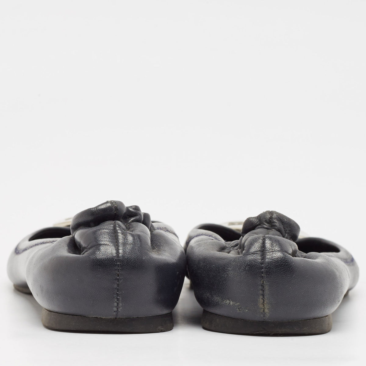 Tory Burch Black Leather Reva Logo Ballet Flats Size 39