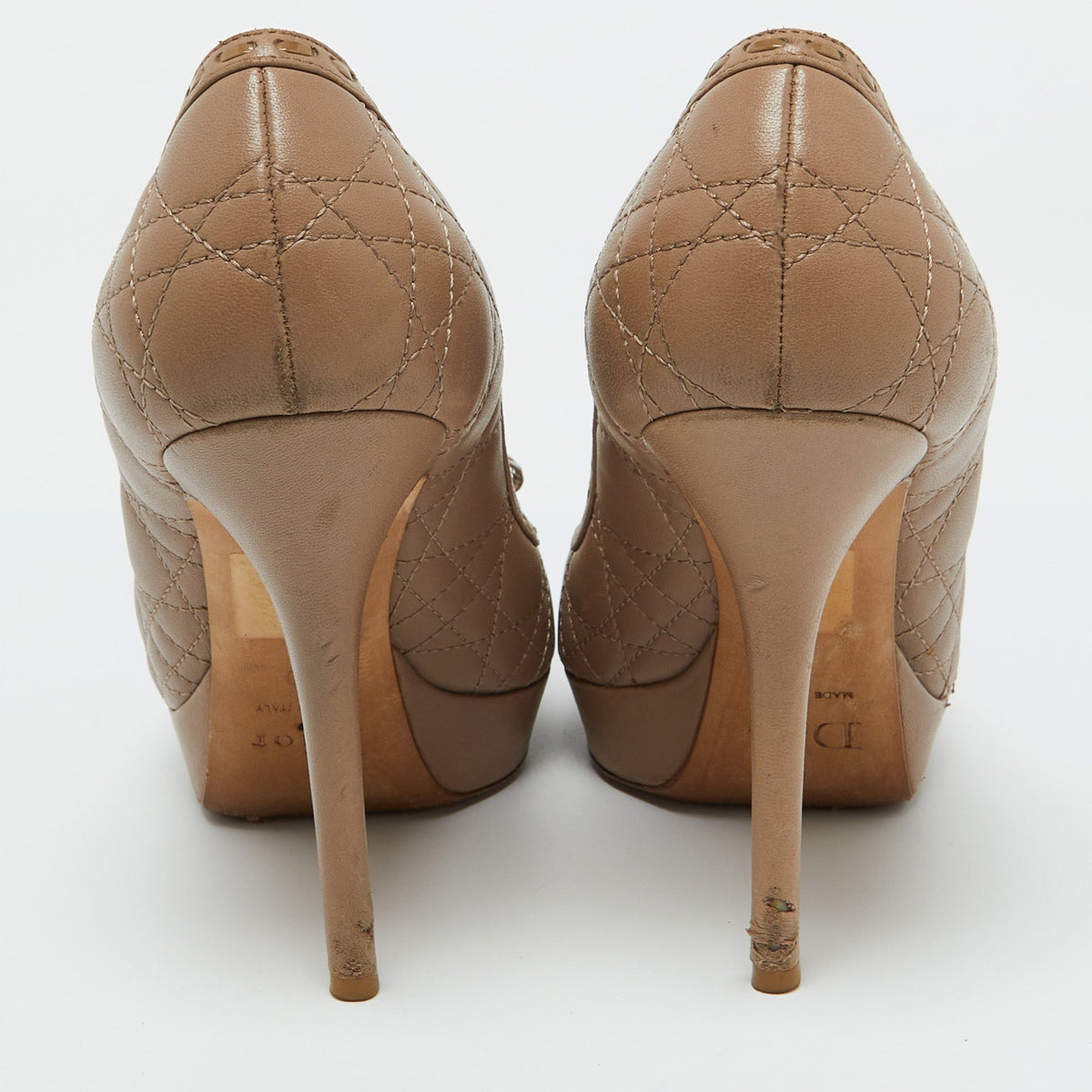 Dior Light Brown Cannage Leather Bow Peep Toe Pumps Size 40