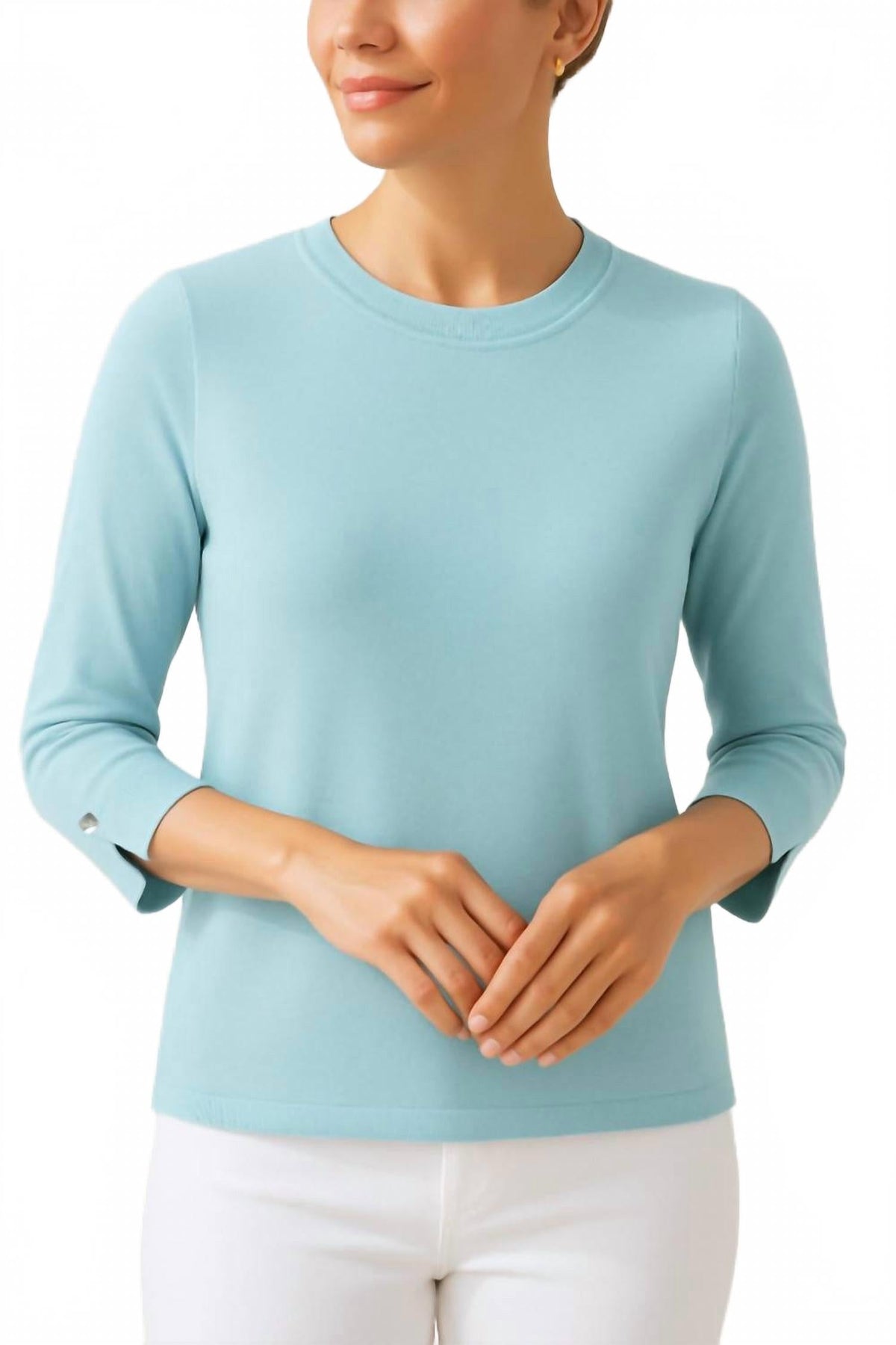 Bari Three Quarter Sleeve Top In Turquoise