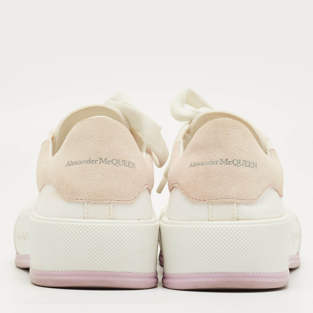 Alexander McQueen White/Beige Canvas and Suede Deck Plimsoll Lace Up Sneakers Size 37