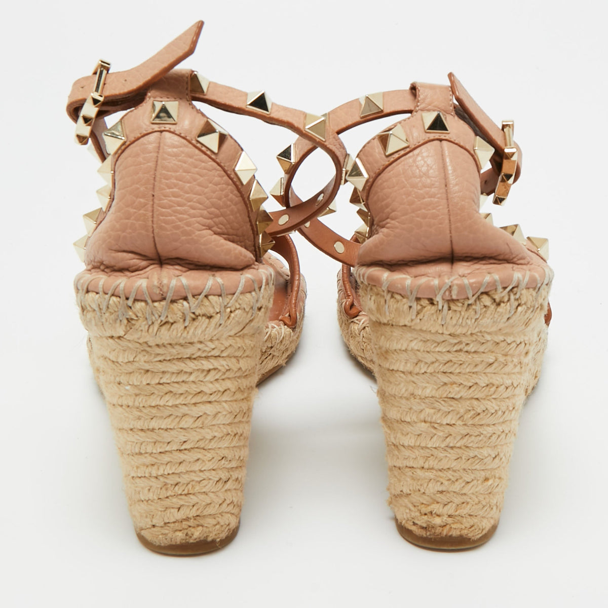 Valentino Beige Leather Rockstud Wedge Sandals Size 38