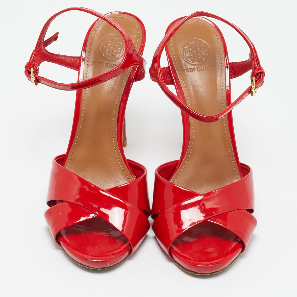 Tory Burch Red Patent Leather Cross Strap Ankle Strap Sandals Size 38
