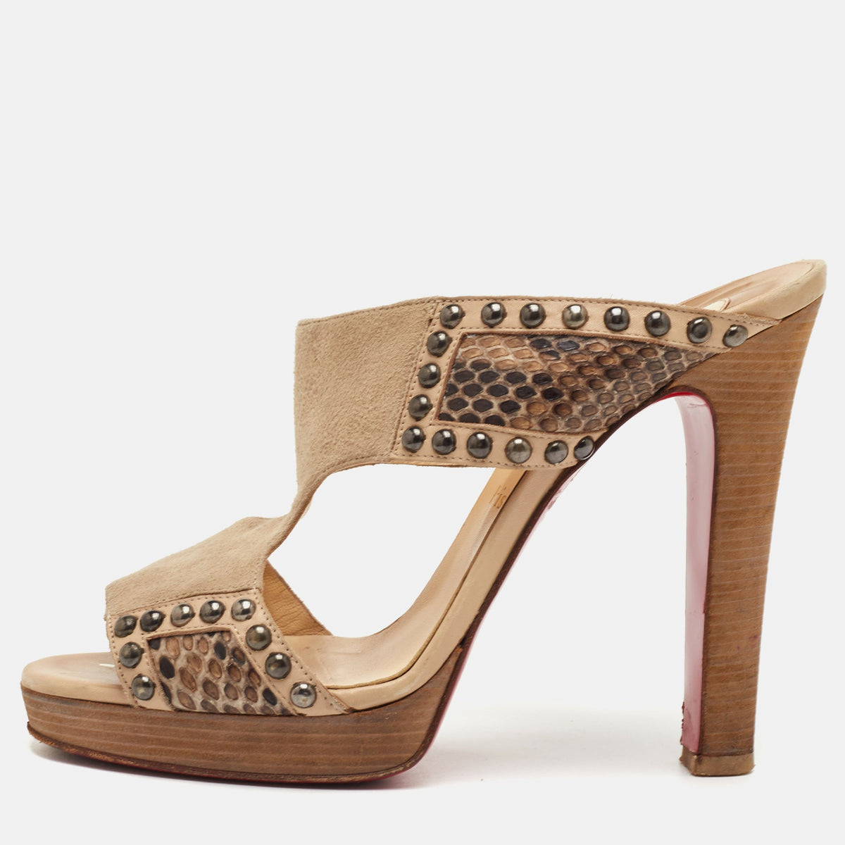 Christian Louboutin Hassaneta Size 38.5 Beige Leather and Suede Platform Sandals