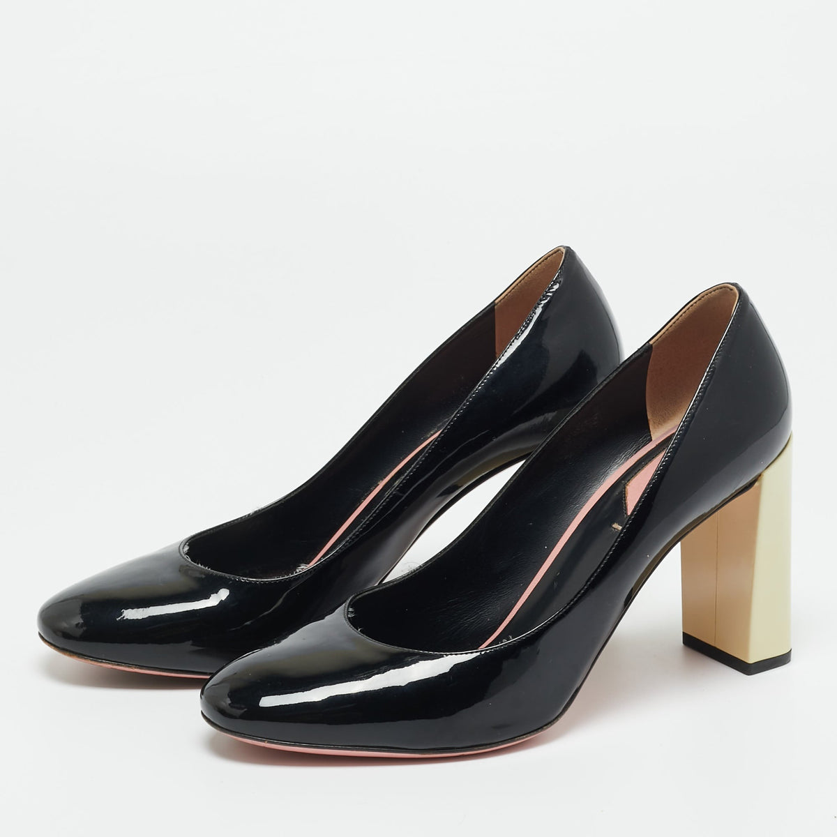 Fendi Black/Cream Patent Leather Block Heel Pumps Size 40