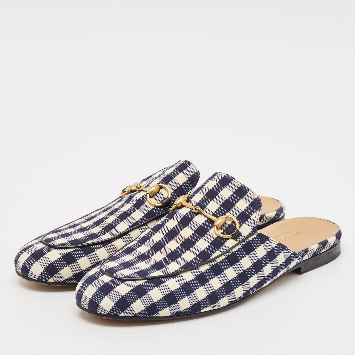 Gucci Black/White Canvas and Leather Princetown Mules Sandals Size 38