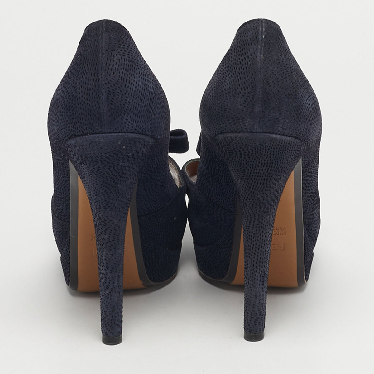 Fendi Size 41 Navy Blue Suede Bow Peep Toe Platform Pumps
