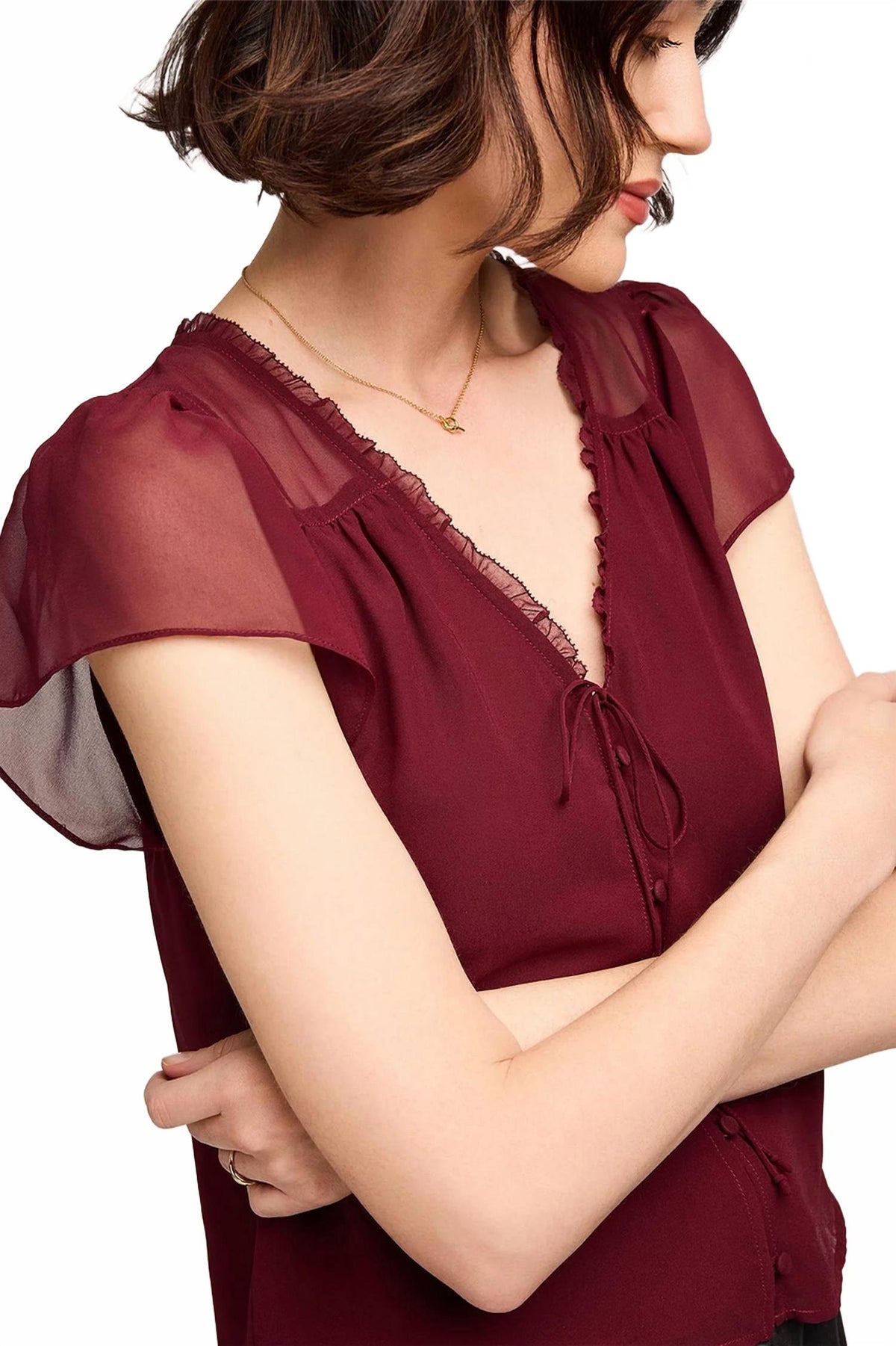Carlotta V Neck Blouse In Mahogany