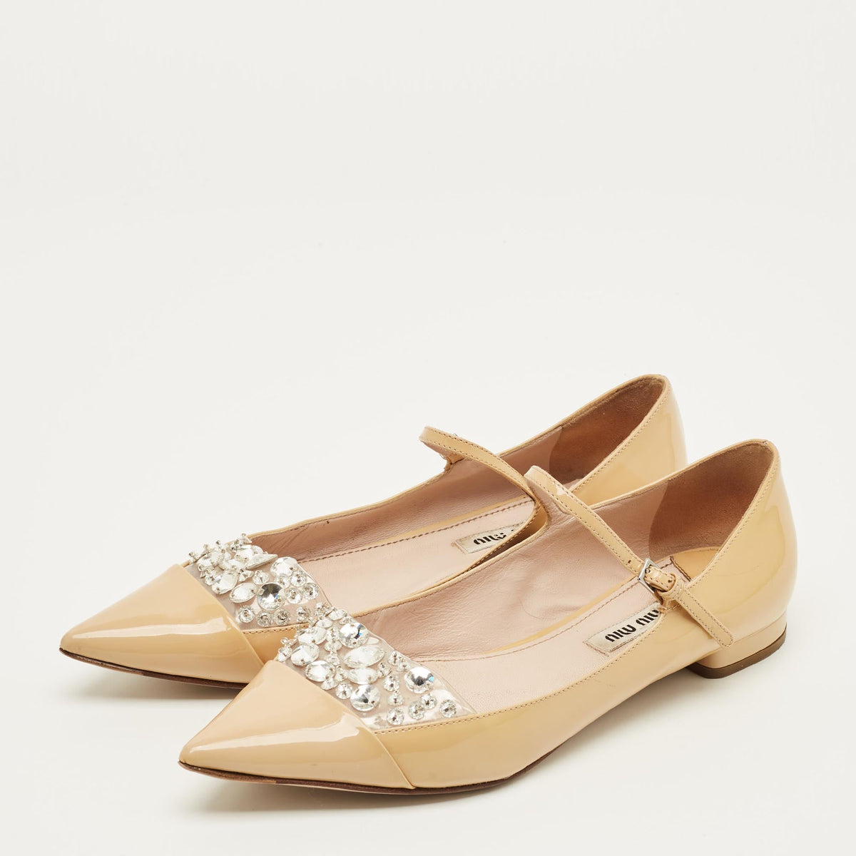 Miu Miu Size 36 Beige Patent Leather Ballet Flats