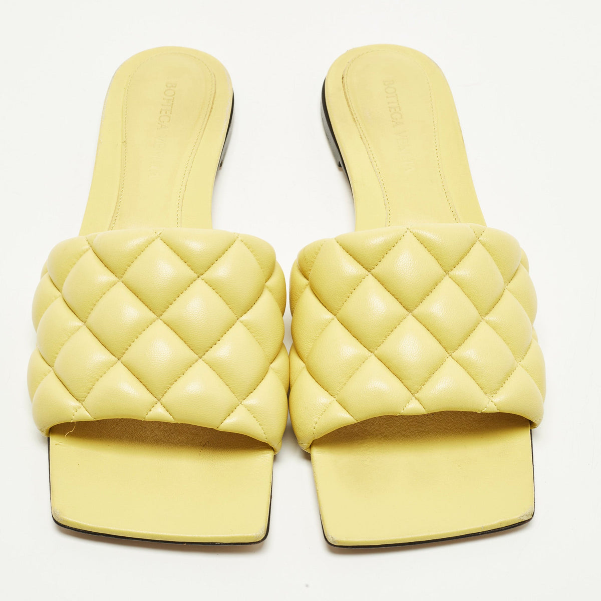 Bottega Veneta Lido Size 39.5 Yellow Quilted Leather Flat Slides