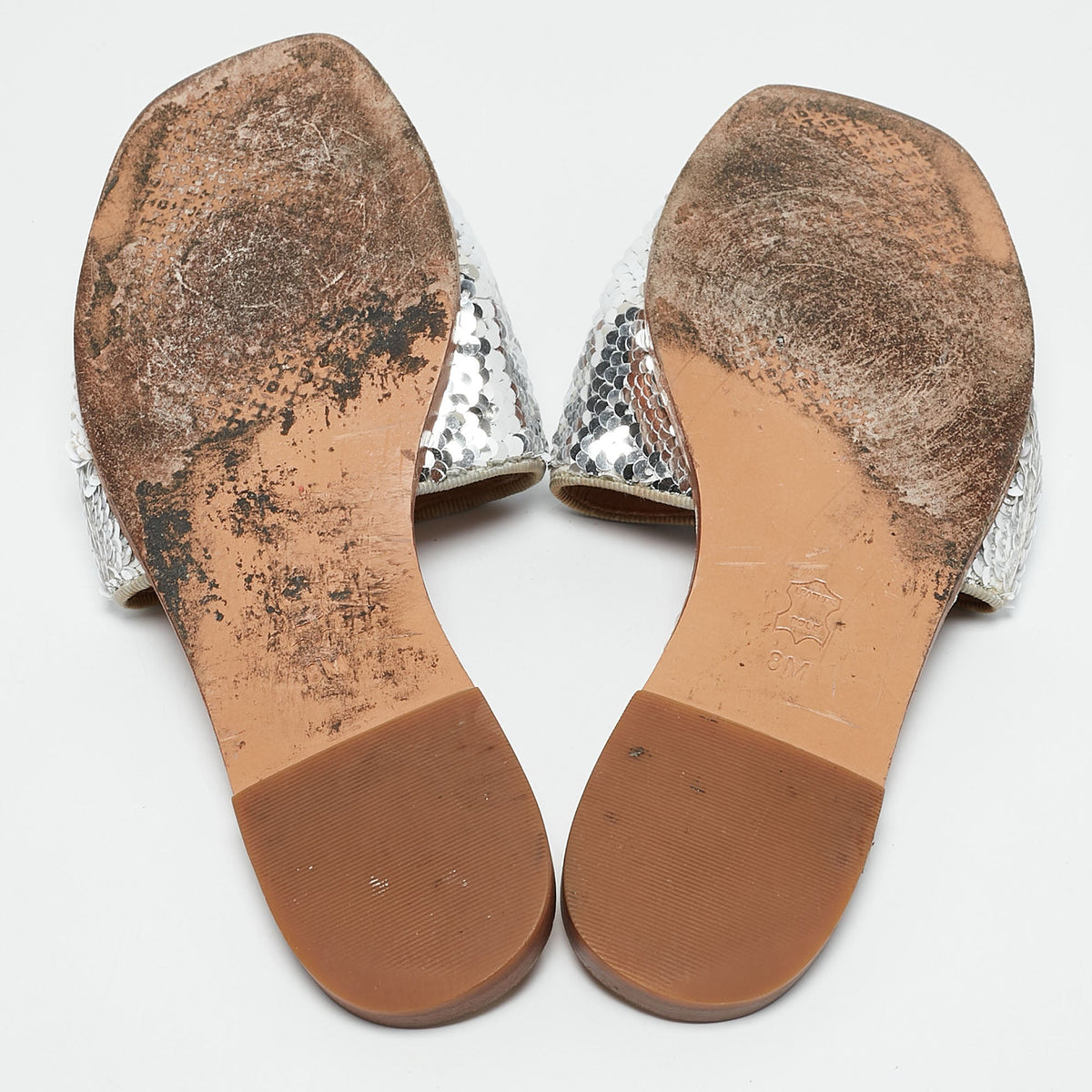 Tory Burch Silver Sequins Carter Flat Slides Size 38.5