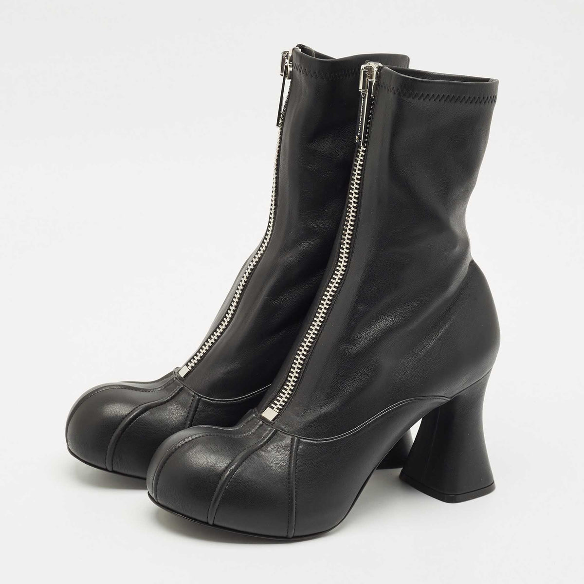 Stella McCartney Black Faux Leather Groove Ankle Boots Size 41