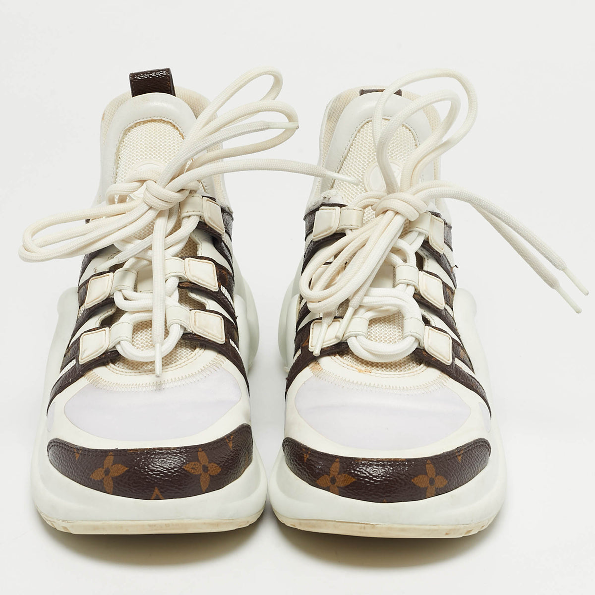 Louis Vuitton White/Brown Monogram Canvas and Mesh Archlight Lace Up Sneakers Size 37.5