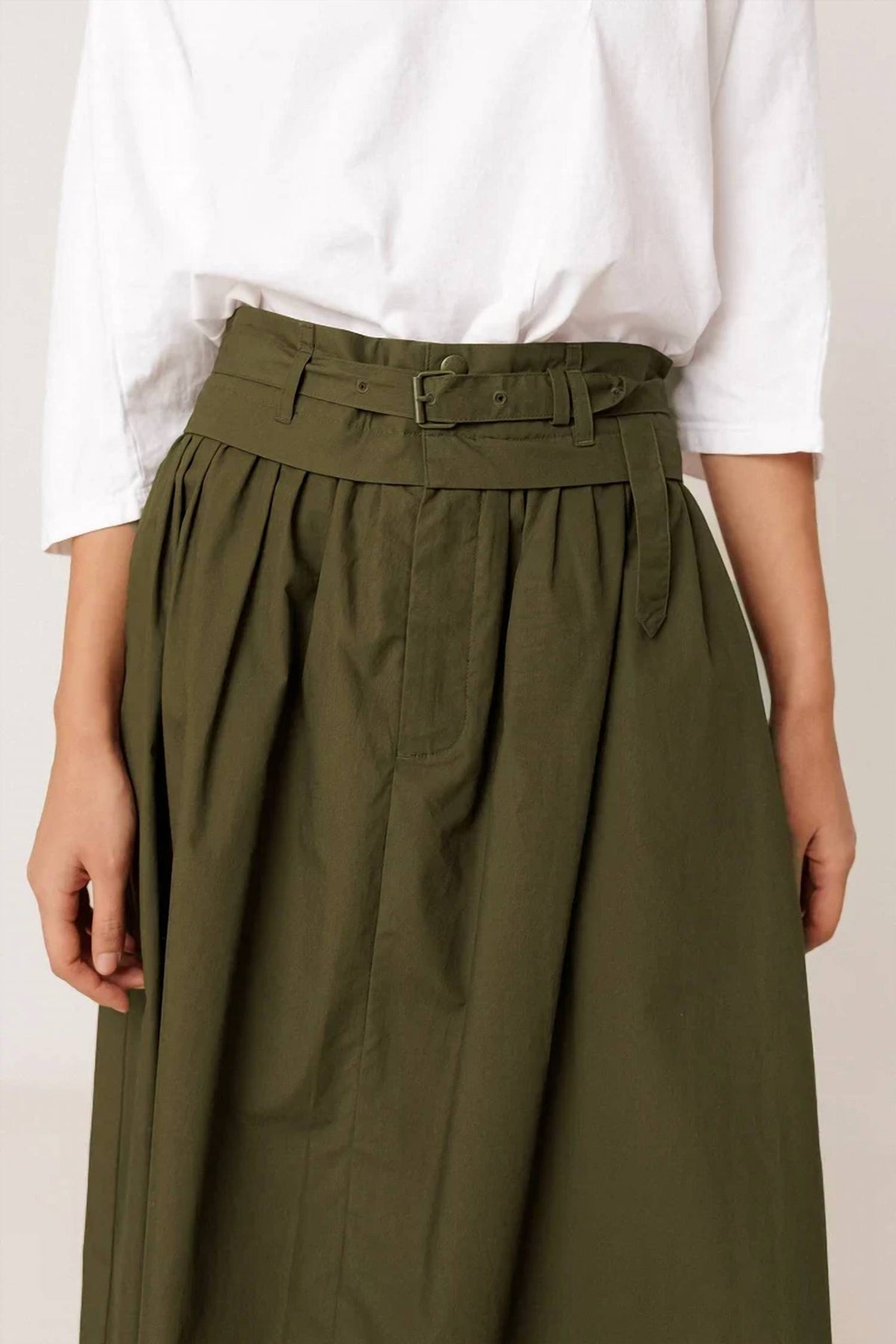 Women's Poplin Midi Skirt In Army Green