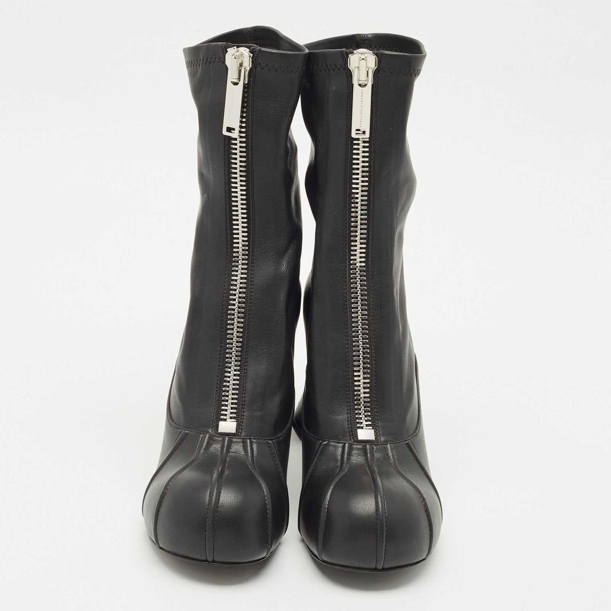 Stella McCartney Black Faux Leather Groove Ankle Boots Size 41