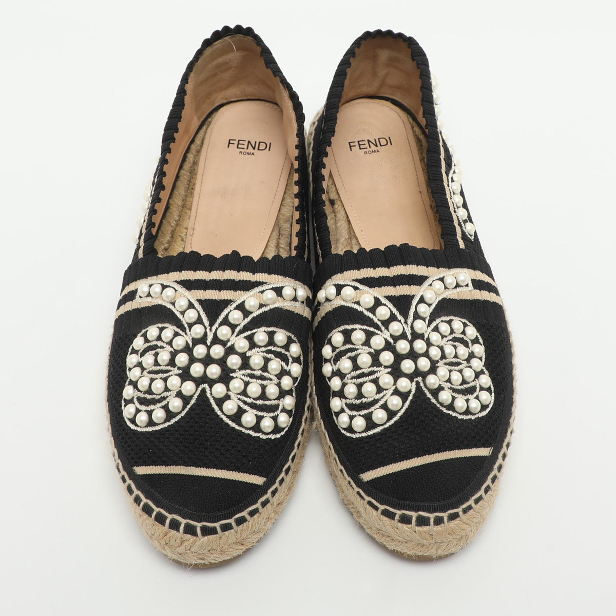 Fendi Size 37 Black Fabric Espadrille Flats