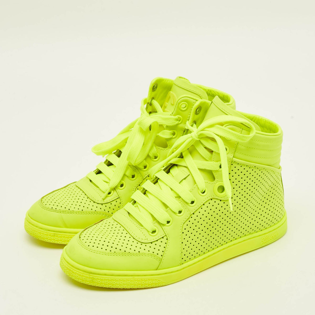 Gucci Coda  Neon  Size 36 Green Perforated Leather High Top Sneakers
