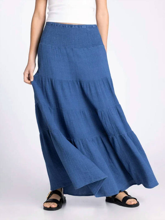 Gauze Tiered Maxi Skirt In Blue