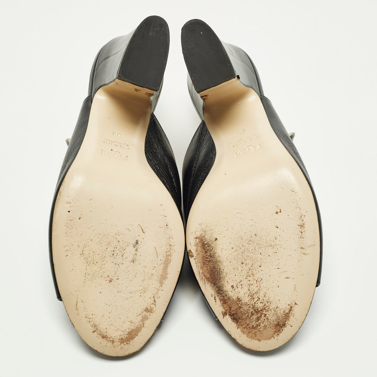 Fendi Size 38 Black Leather F Logo Mules