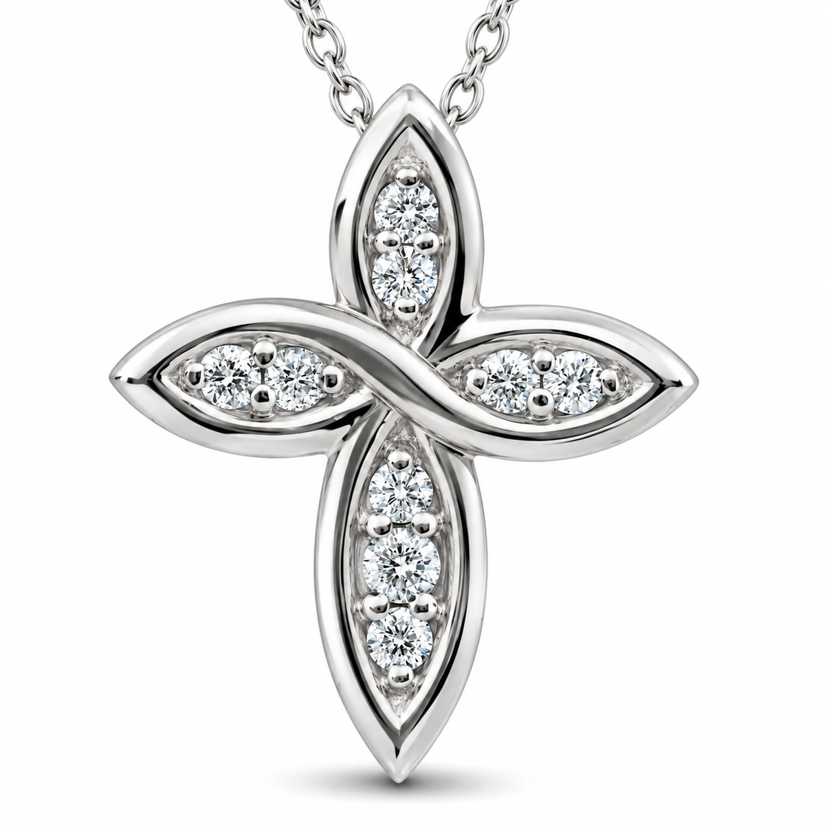 1/10 Ct Diamond Cross 14k White Gold 5/8" Tall