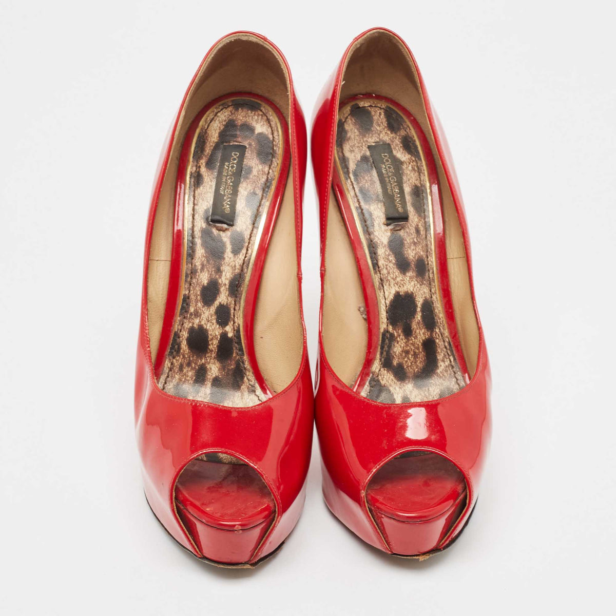 Dolce & Gabbana Red Patent Leather Peep Toe Platform Pumps Size 40
