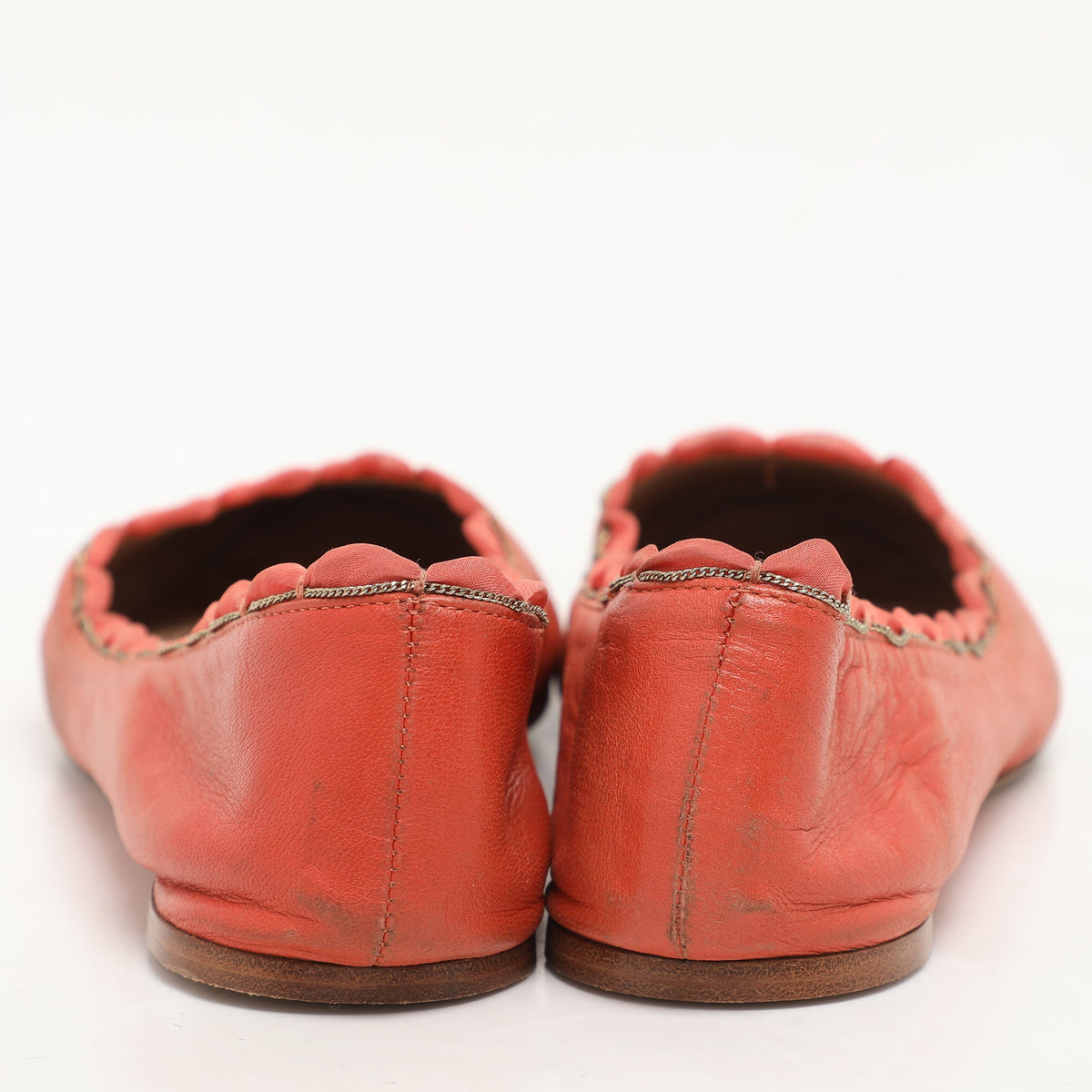 Chloe Orange Leather Laurena Scalloped Ballet Flats Size 37