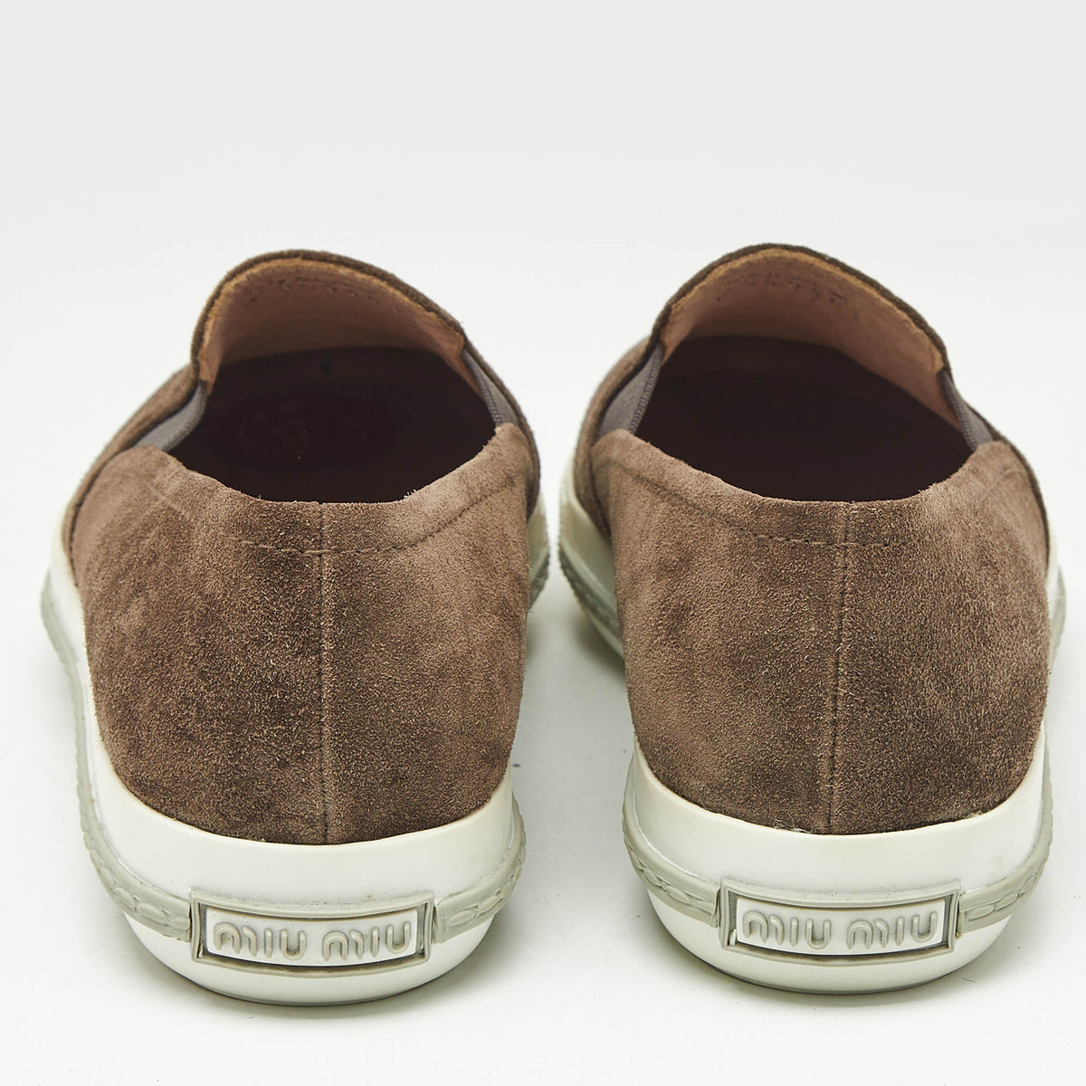 Miu Miu Brown Suede Metal Cap Toe Slip On Sneakers Size 37