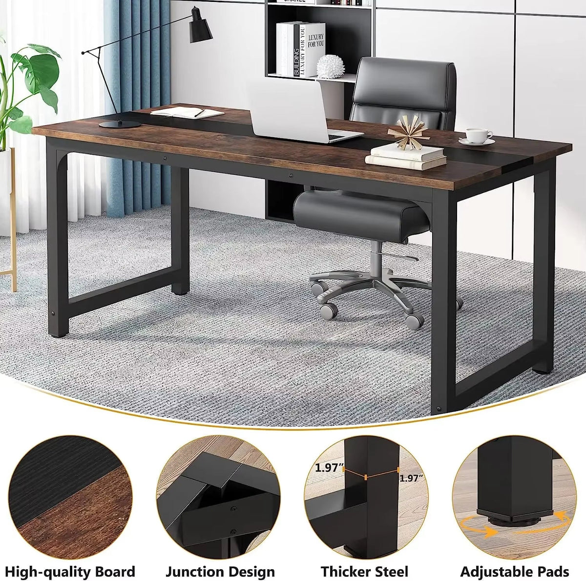 Contemporary Large Office Desk - Modern Computer Workstation for Home and Office Use