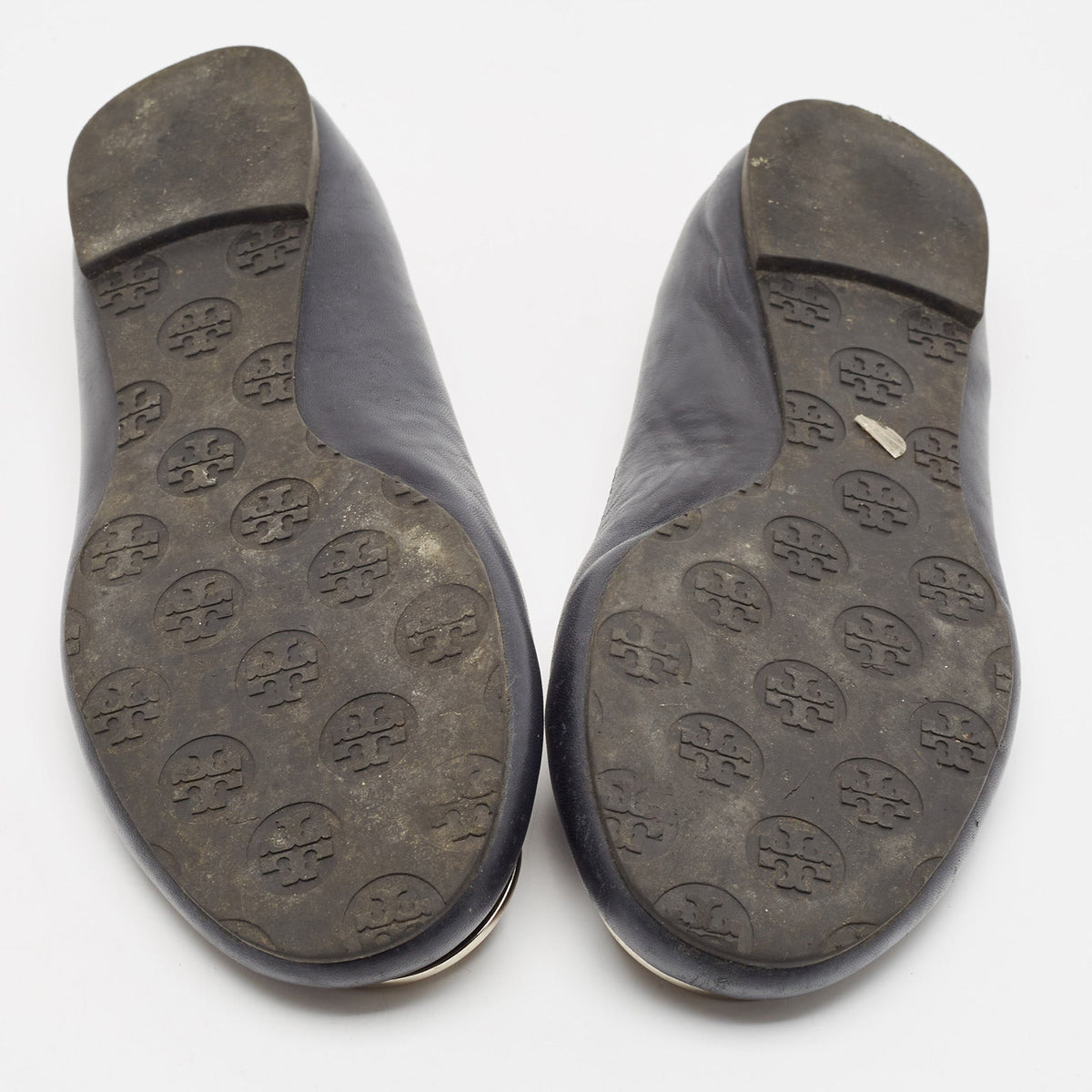Tory Burch Black Leather Reva Logo Ballet Flats Size 39