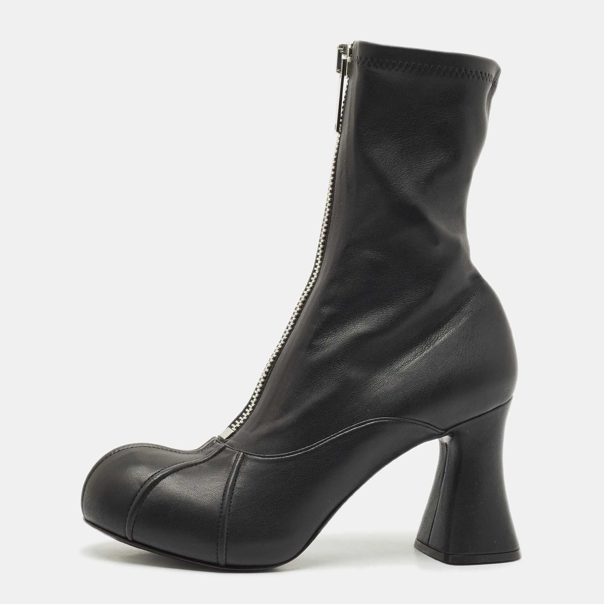 Stella McCartney Black Faux Leather Groove Ankle Boots Size 41