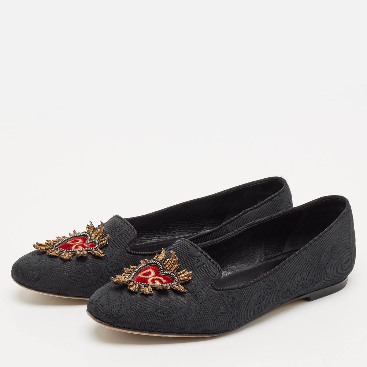 Dolce & Gabbana Black Jacquard Smoking Slippers Size 36.5