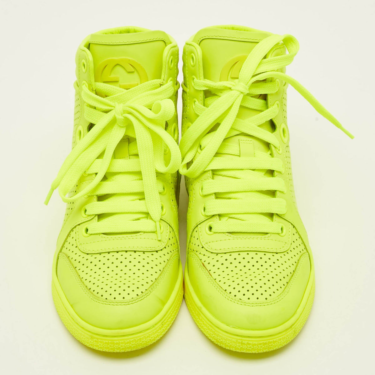 Gucci Coda  Neon  Size 36 Green Perforated Leather High Top Sneakers