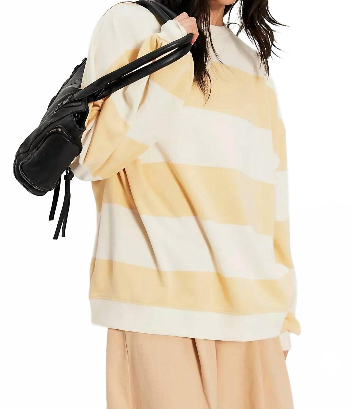 Classic Stripe Crew Wide Top In Apricot Combo