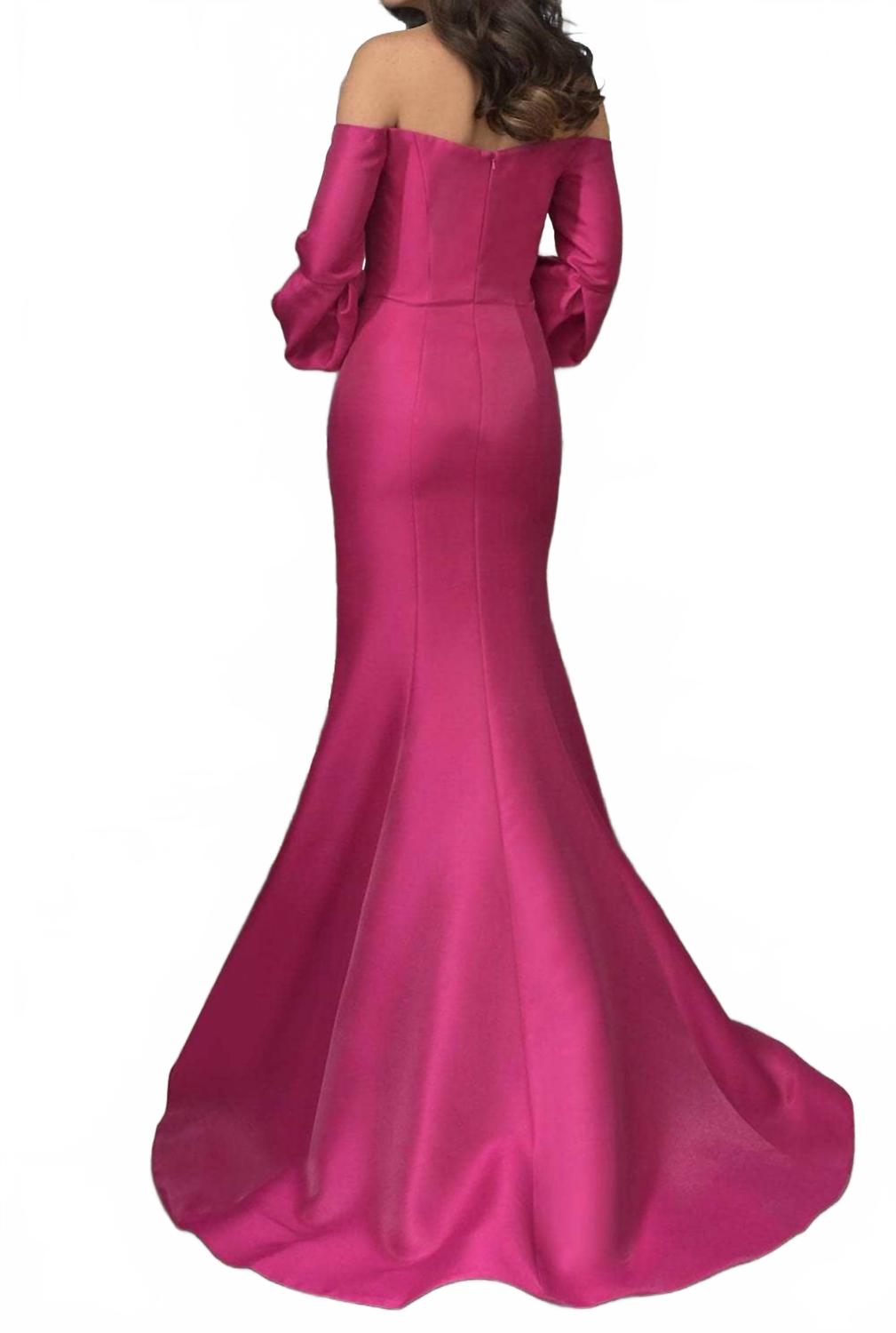 Off-The-Shoulder Three Quarter Dress In Fuchsia
