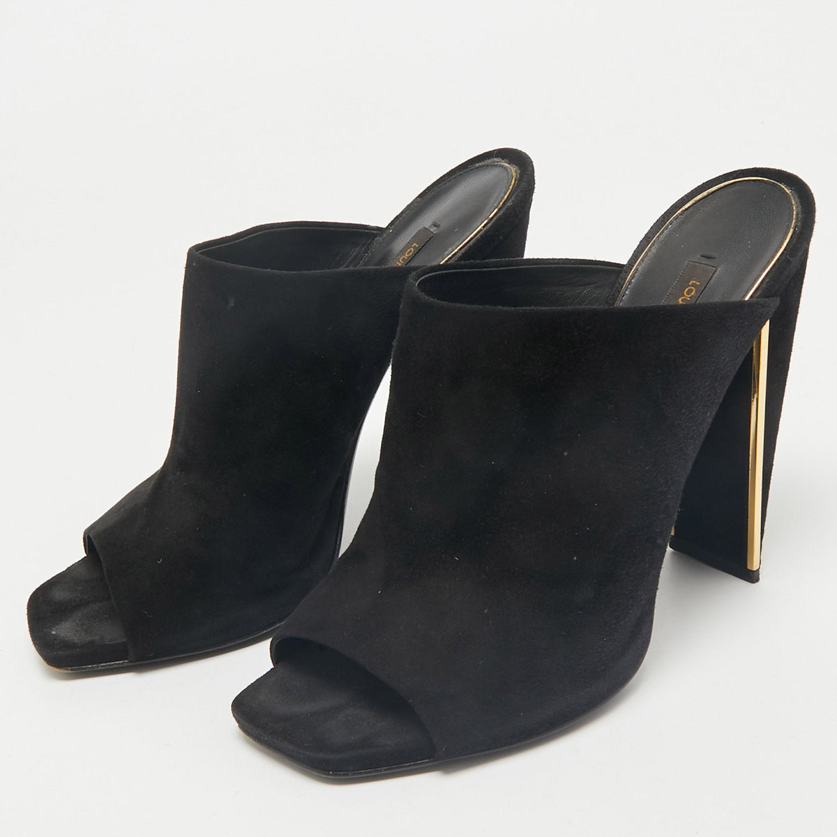 Louis Vuitton Black Suede Block Heel Mules Size 38
