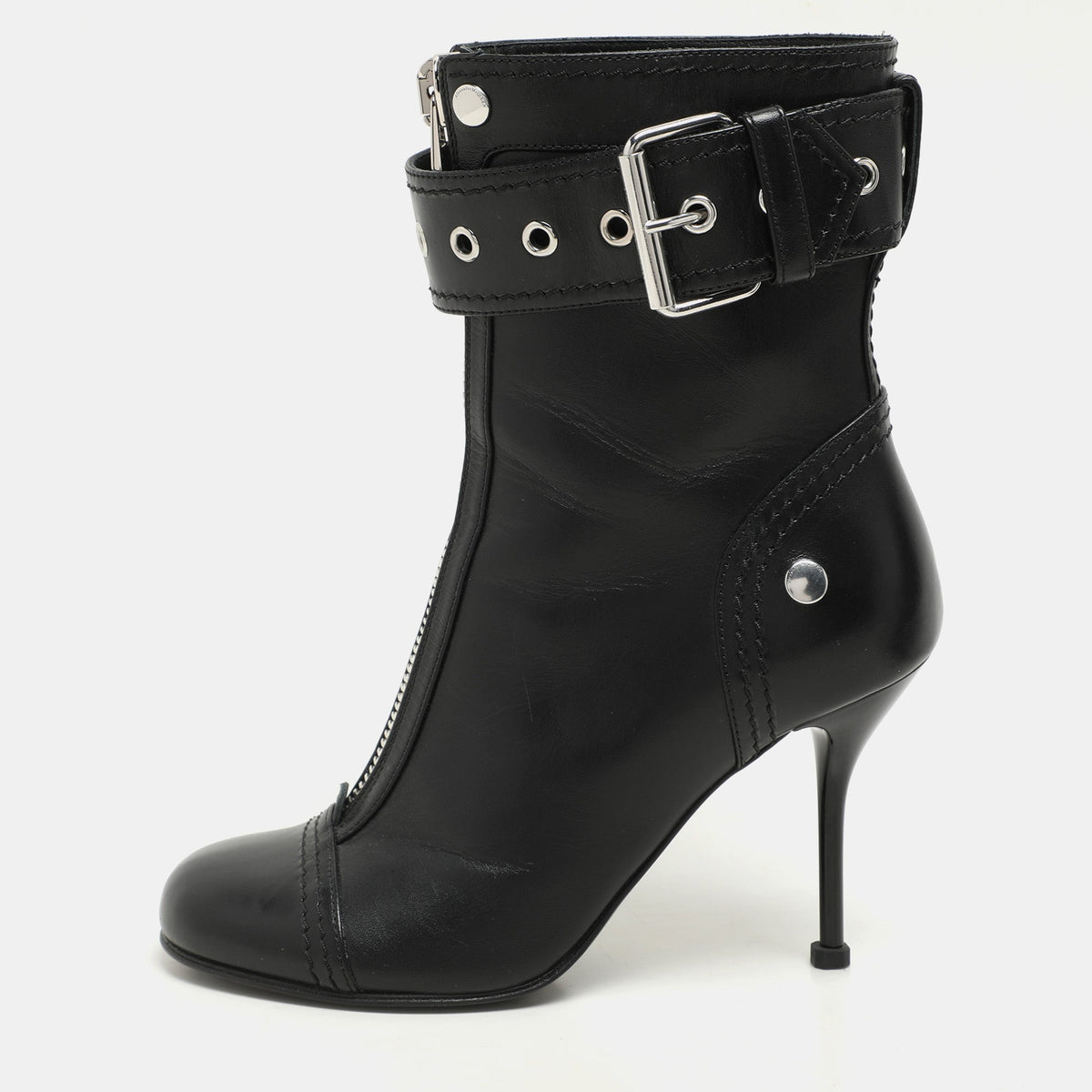 Alexander McQueen Black Leather Ankle Length Boots Size 36
