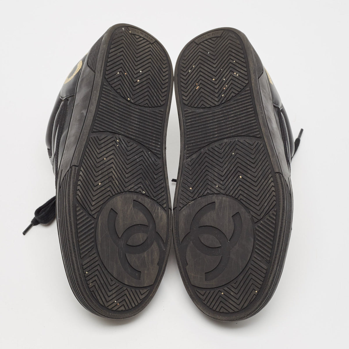 Chanel Black Leather Perforated CC Lace Up Sneakers Size 38