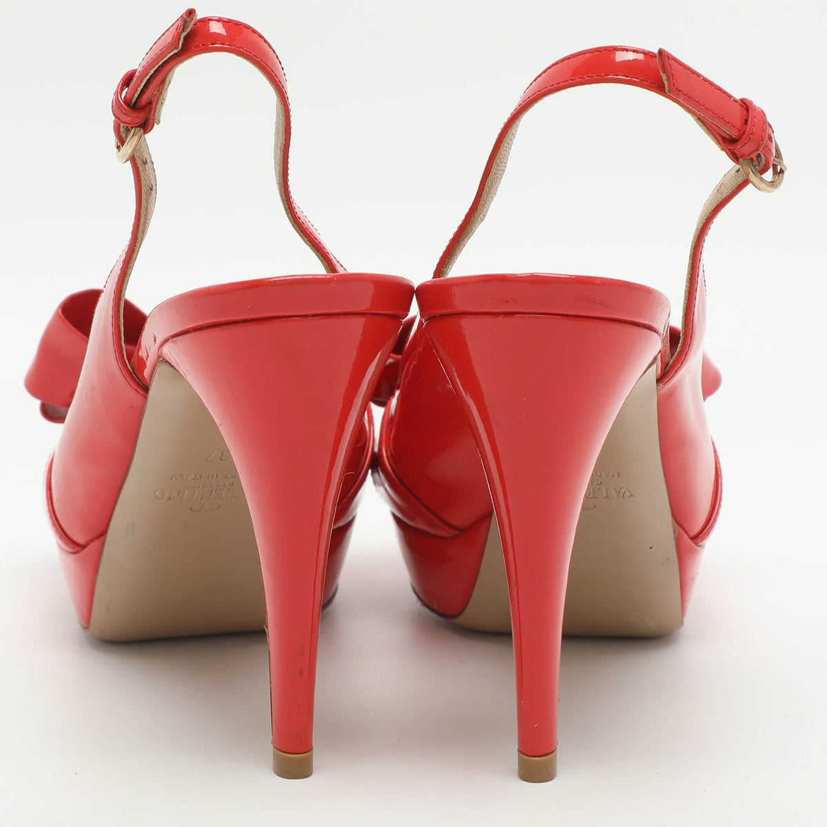 Valentino Bow Size 37 Red Patent Leather Slingback Platform Sandals