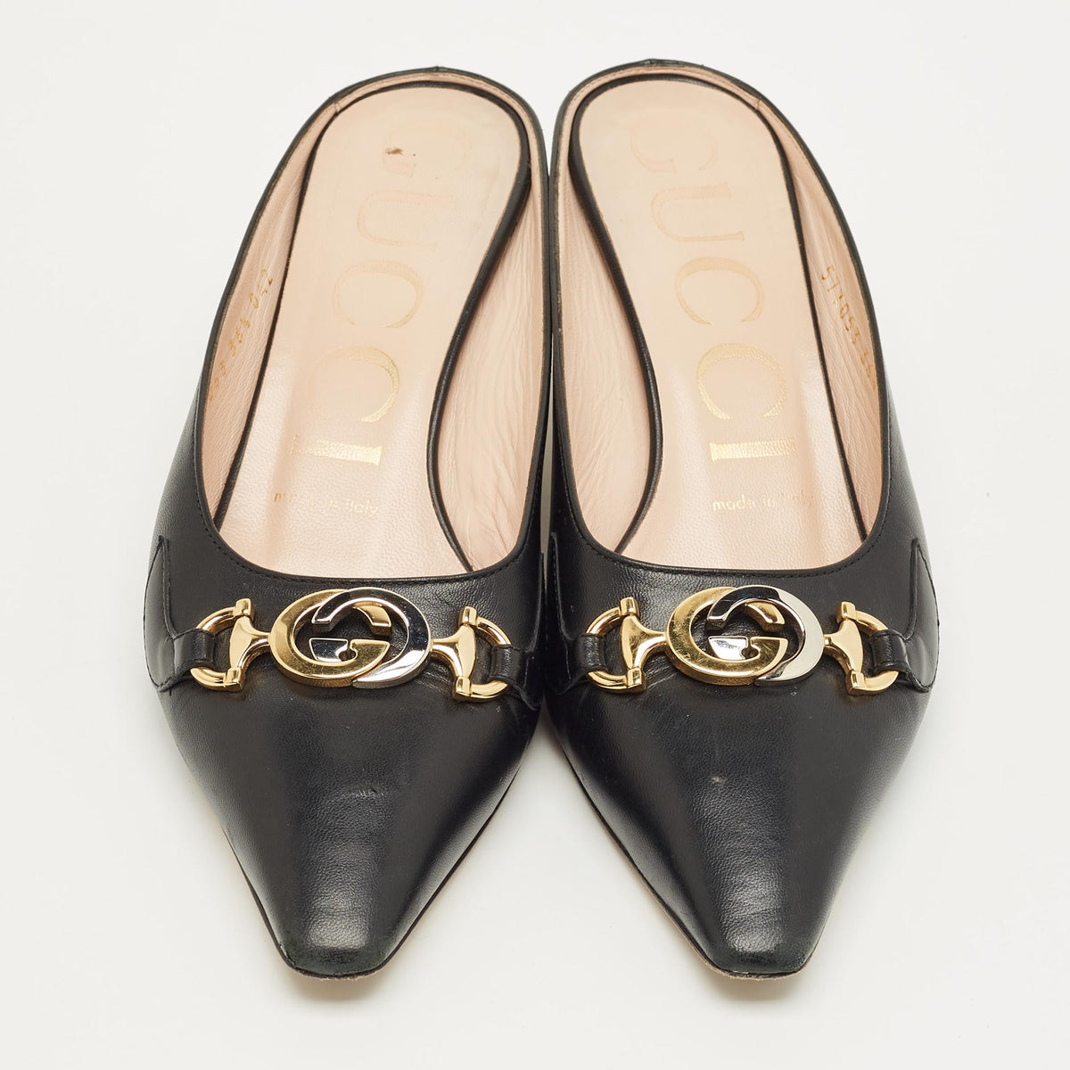 Gucci Zumi Interlocking G Size 36.5 Black Leather Mules