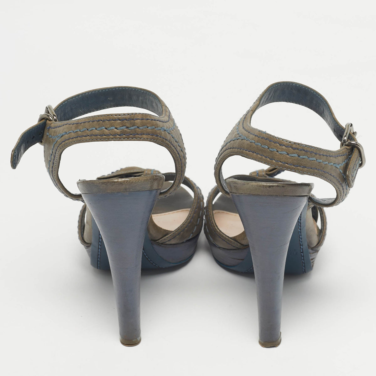 Miu Miu Grey Leather Bow Ankle Strap Sandals Size 38