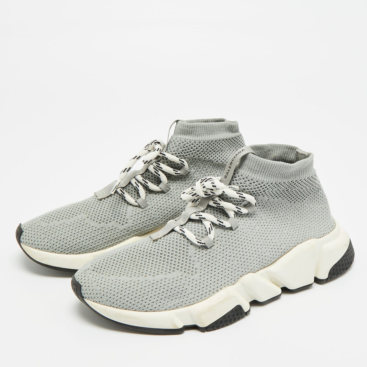 Balenciaga Speed Trainer Size 38 Grey Knit Fabric High Top Sneakers