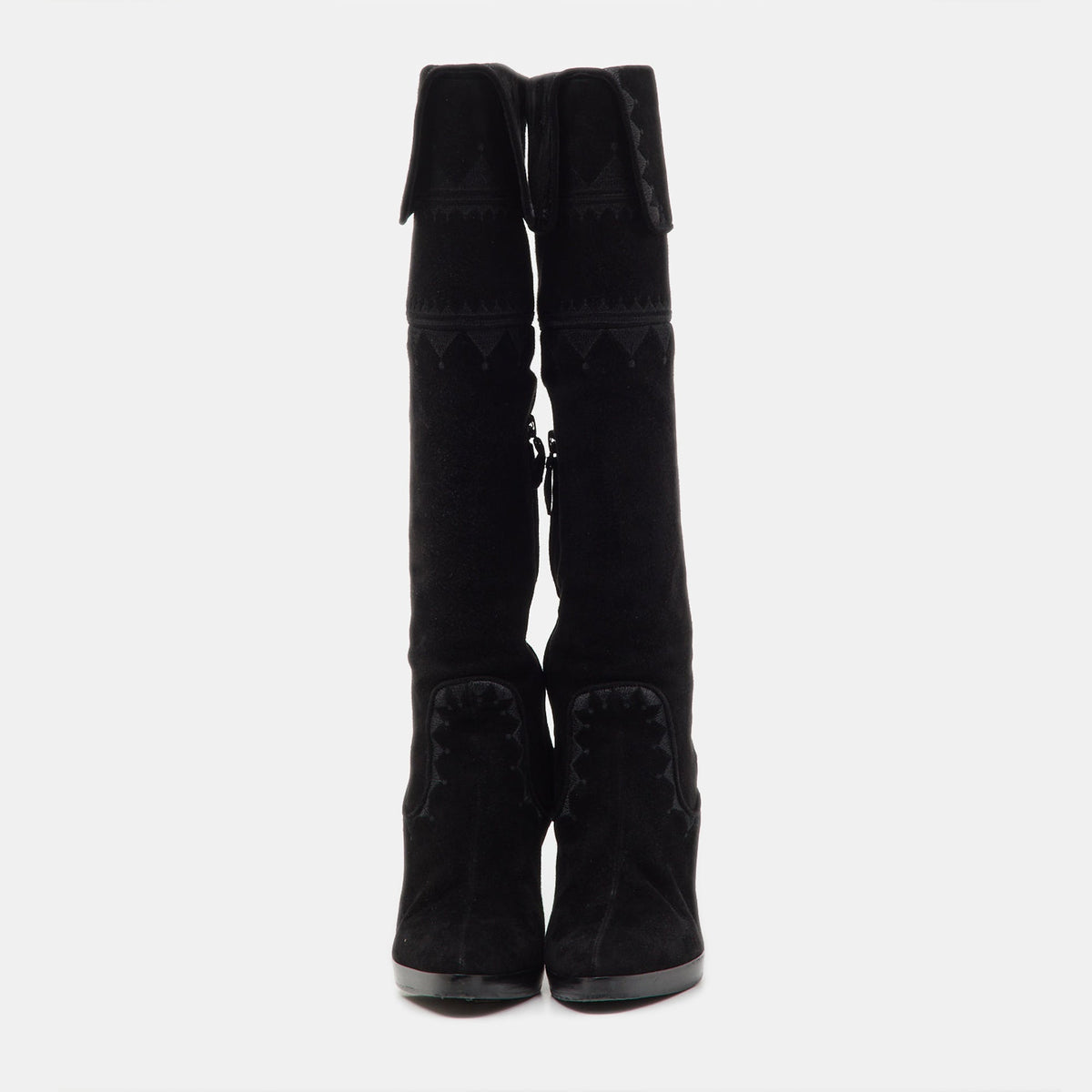 Hermes Black Suede Crusader Embroidered Knee Length Boots Size 36.5
