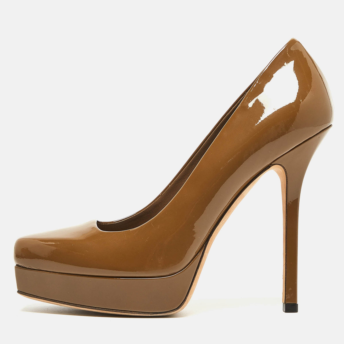 Gucci Olive Green Patent Leather Platform Pumps Size 37.5